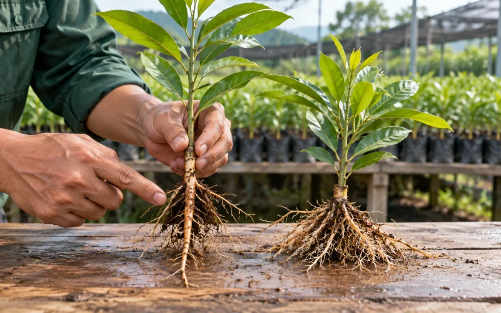 Phân biệt rễ keo lai mô và keo giâm hom
